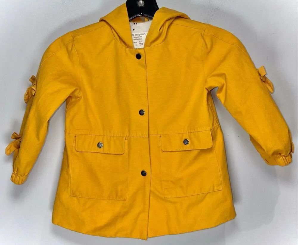 Zara baby girl outerwear yellow hooded jacket size 3-4
